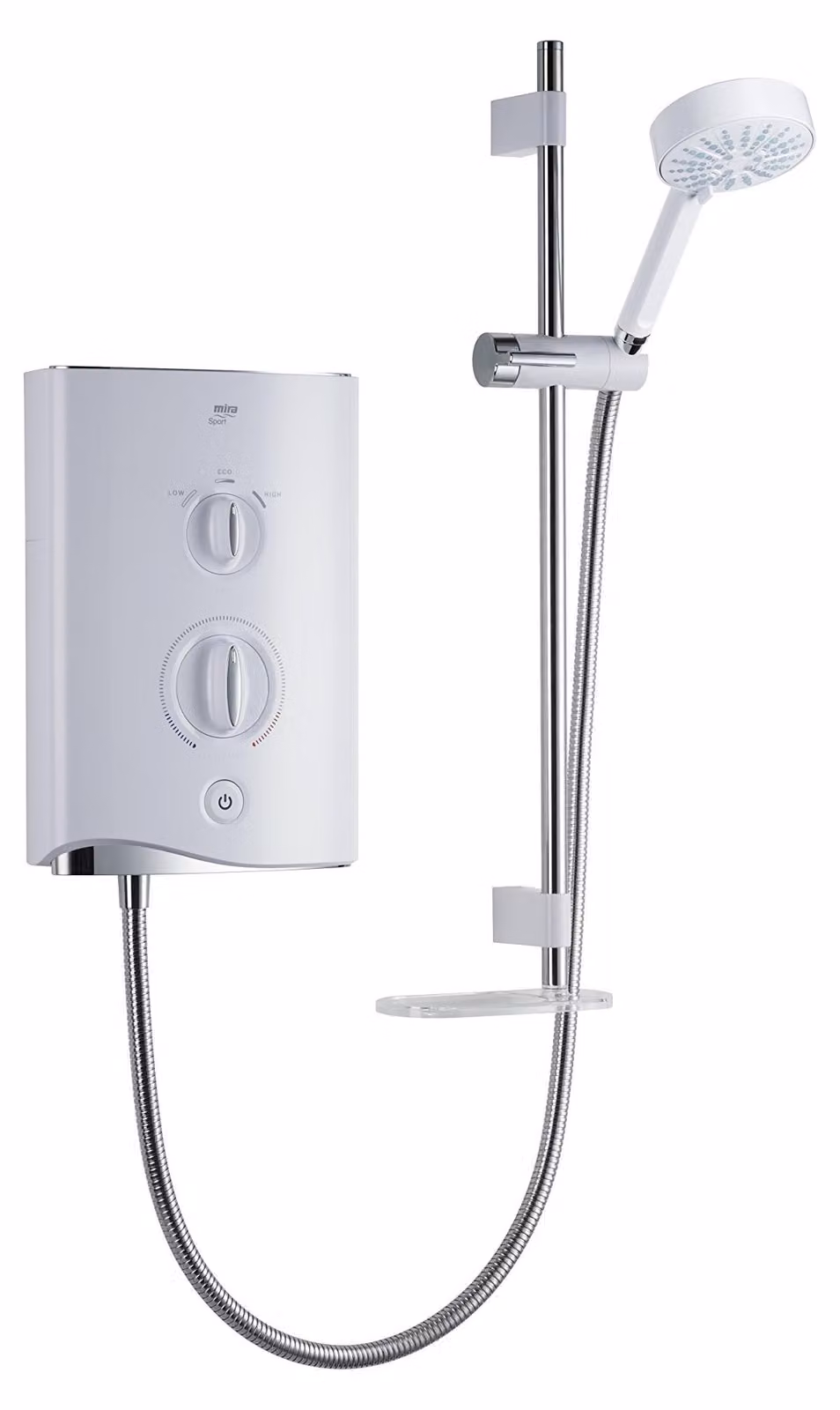 Doccia elettrica da 9,0 kW, bianca/cromata, da montare a parete, forma rotonda