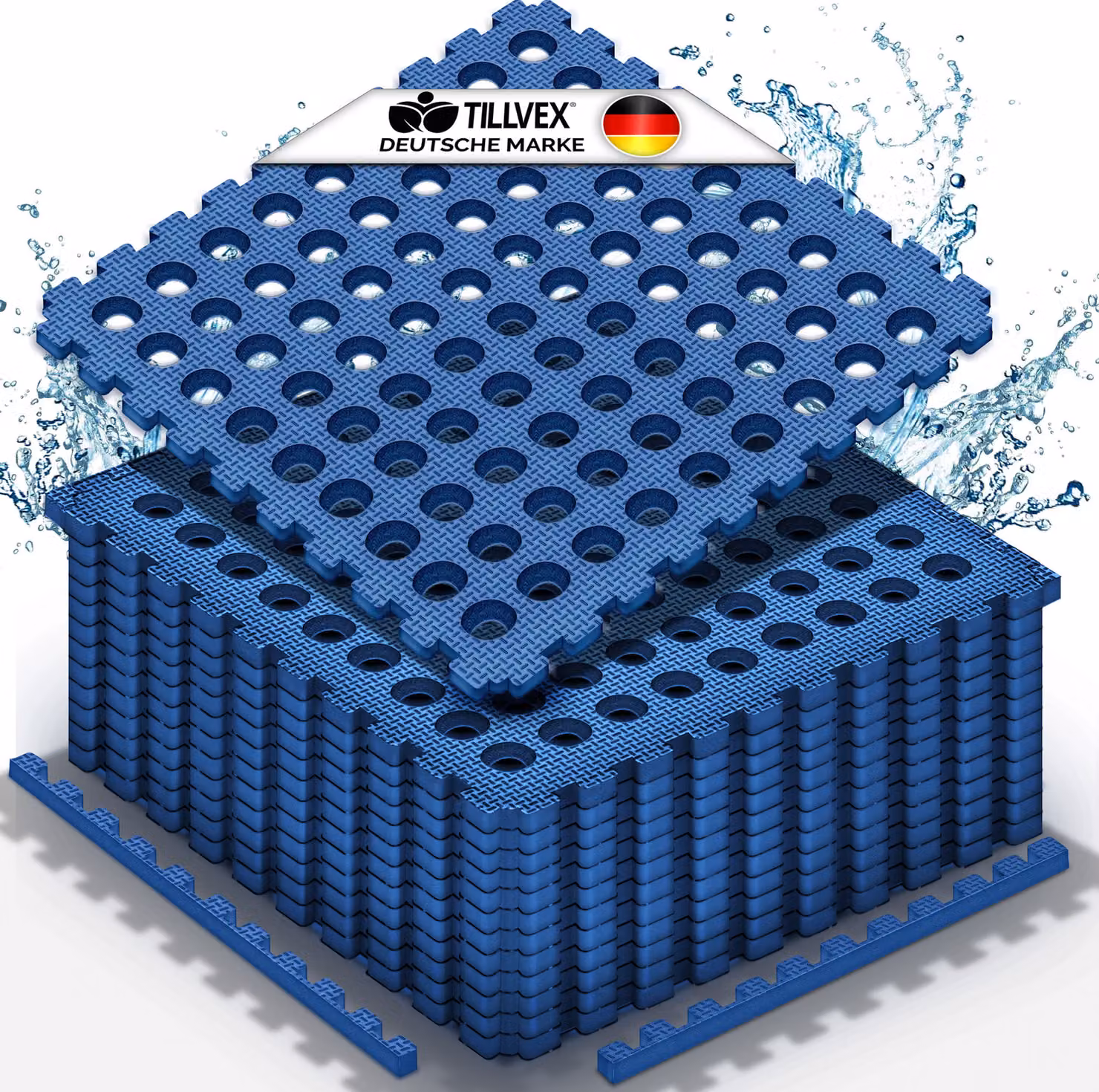 tillvex® Tappetino di protezione per il pavimento della piscina con fori 36 pezzi blu | tappetino per piscina e piscina 51x51 cm | tappetino per piscina tappetino per esterni | tappetino di protezione per il pavimento della piscina termoisolante | pellico