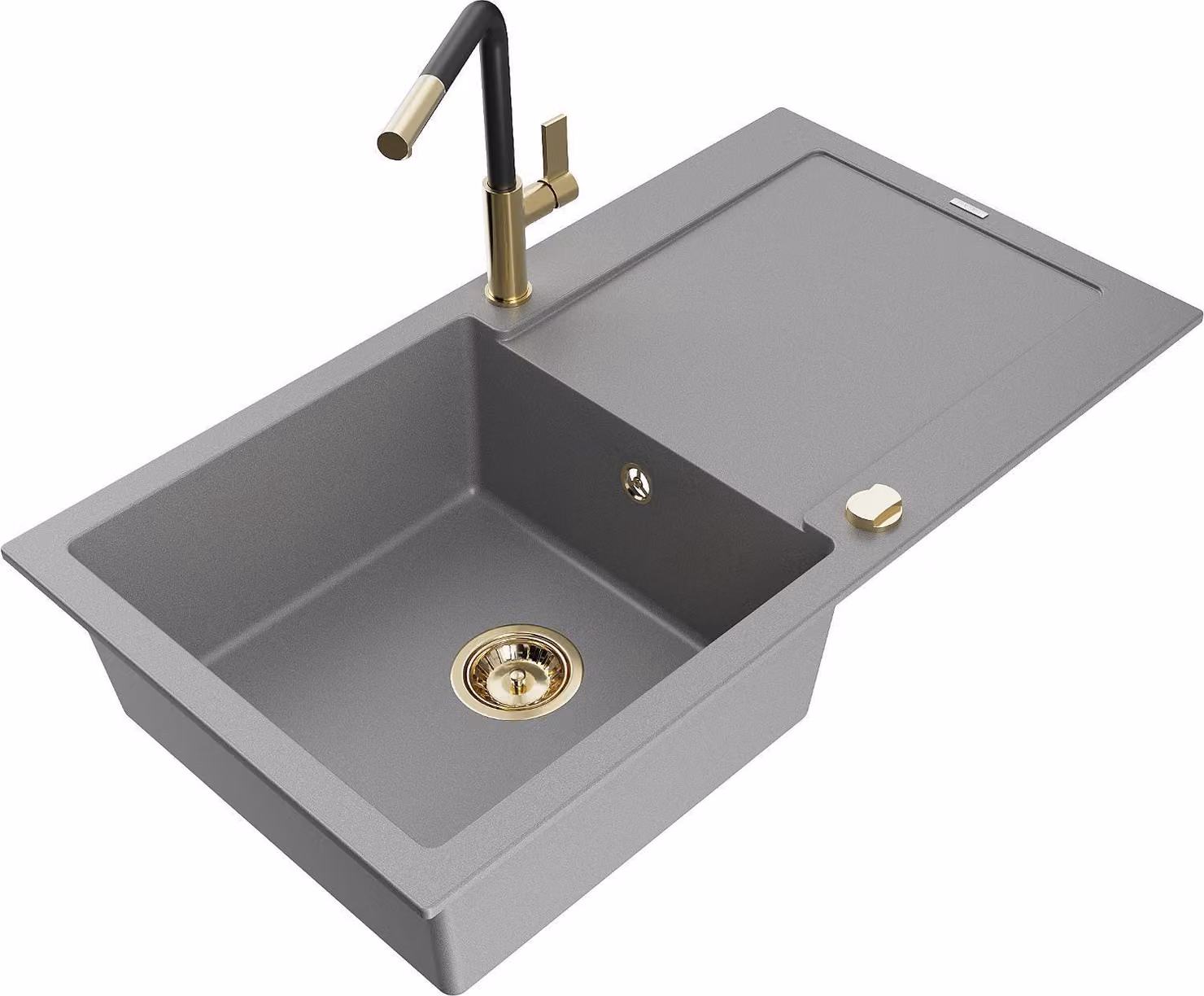 Mexen Leo lavello in granito 1-vasca con scolapiatti e rubinetto da cucina Flora, grigio - 6501-71-670401-57-G