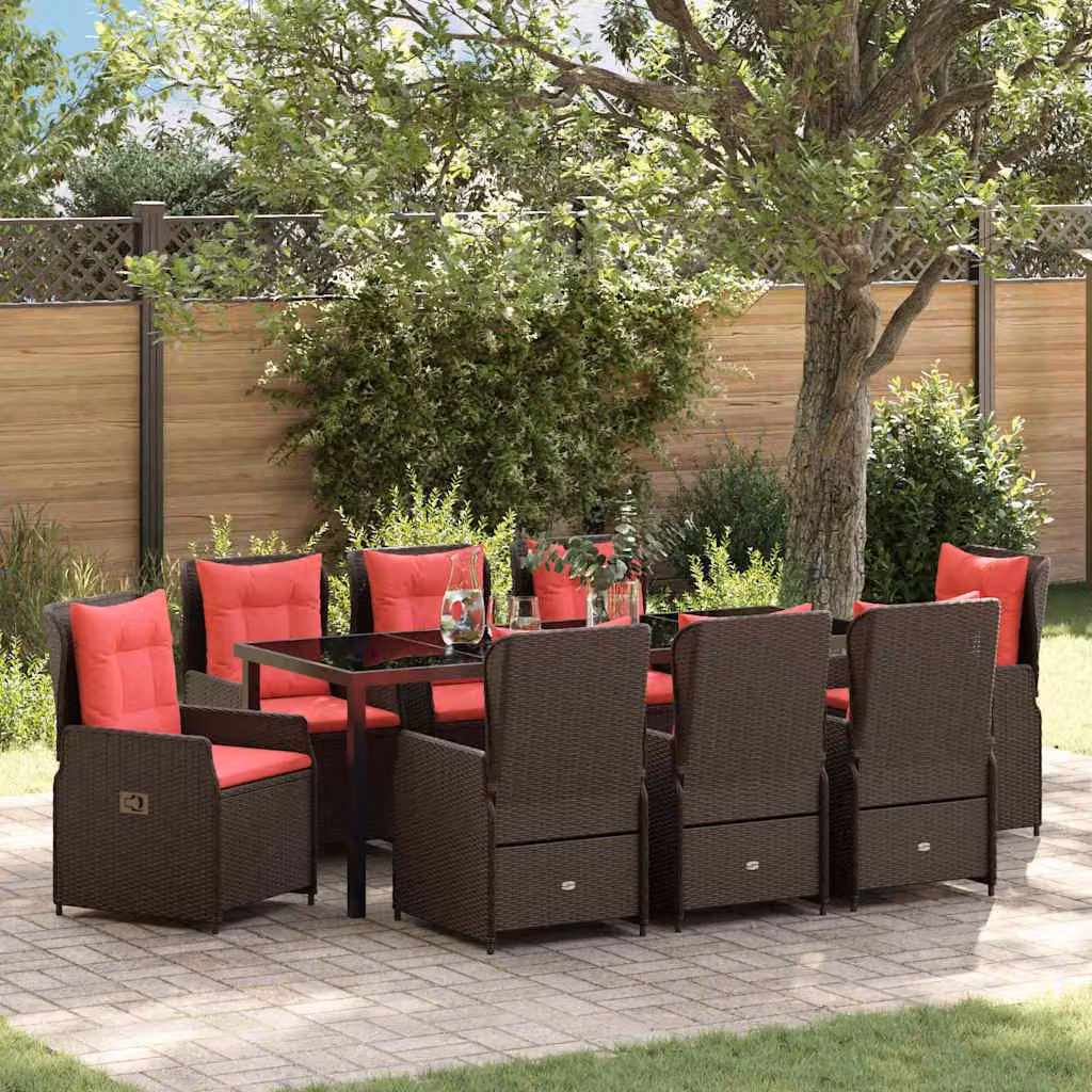 Maison Exclusive - Set da pranzo per esterno, 9 pezzi, color marrone, in rattan sintetico