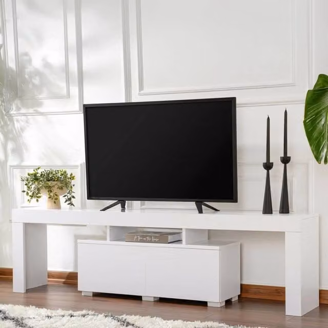 Mobile porta TV Andarna, Credenza da soggiorno, Armadio basso per TV, Base parete attrezzata, 180x31 h50 cm, Bianco