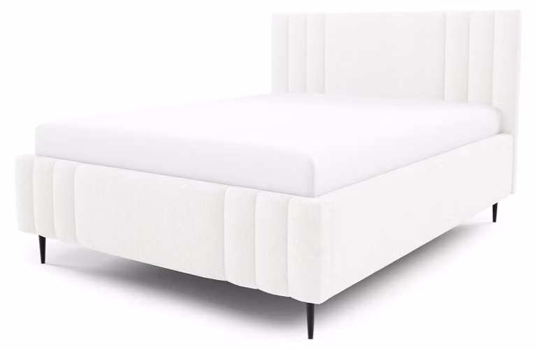 Letto imbottito con contenitore e gonna a pavimento, dimensioni 140 x 200 cm