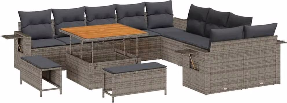 Set Divano da Giardino con cuscino 13 pcs Grigio polyrattan