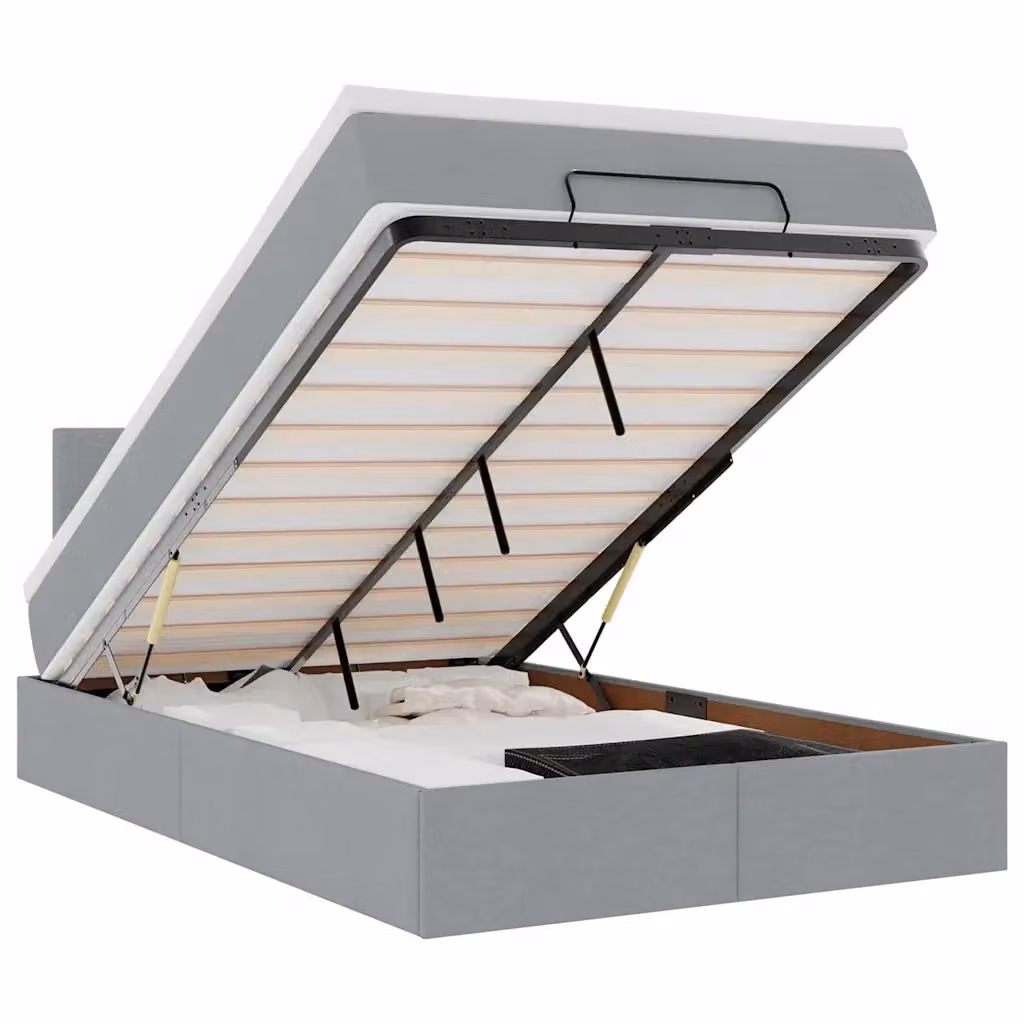 Letto contenitore moderno vidaXL con base a sollevamento, illuminazione sottostante e porta di ricarica USB, Grigio e Bianco, L: 120 cm, P: 200 cm, H: 88 cm – 2