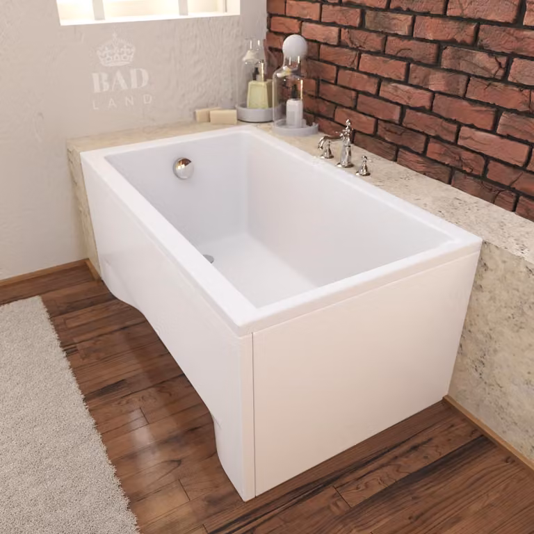 Vasca rettangolare 100x70 con grembiule in acrilico, set di scarico e piedini GRATIS | set completo 4in1 vasca originale in acrilico con sifone | BADLAND CAPRI