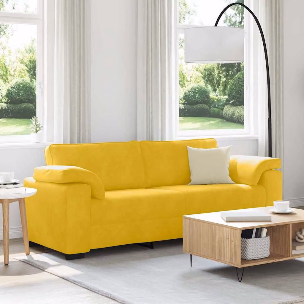 vidaXL Divano a 3 Posti Moderno in Velluto Giallo L: 220 cm, P: 77 cm, H: 82 cm