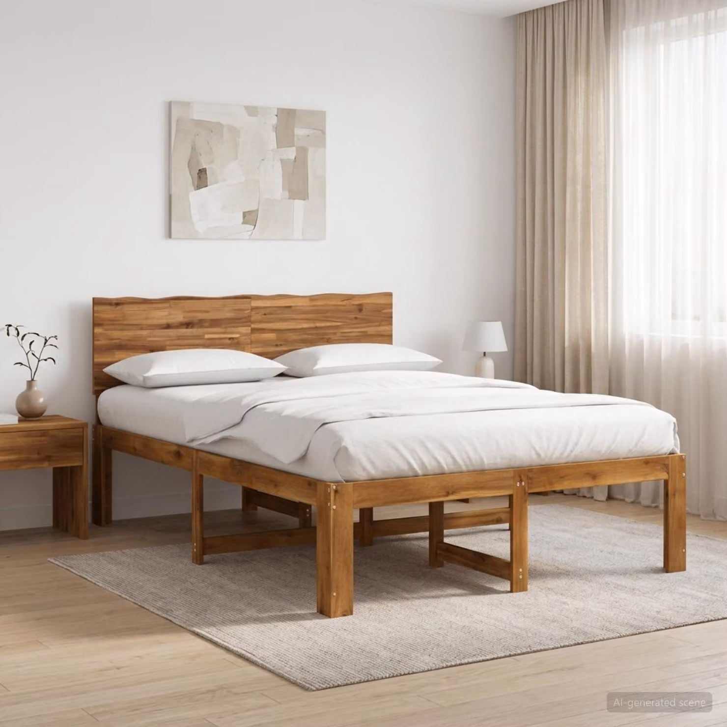 Letto matrimoniale con testiera vidaXL ROSTOCK in legno di acacia naturale, L 140 x P 200 cm