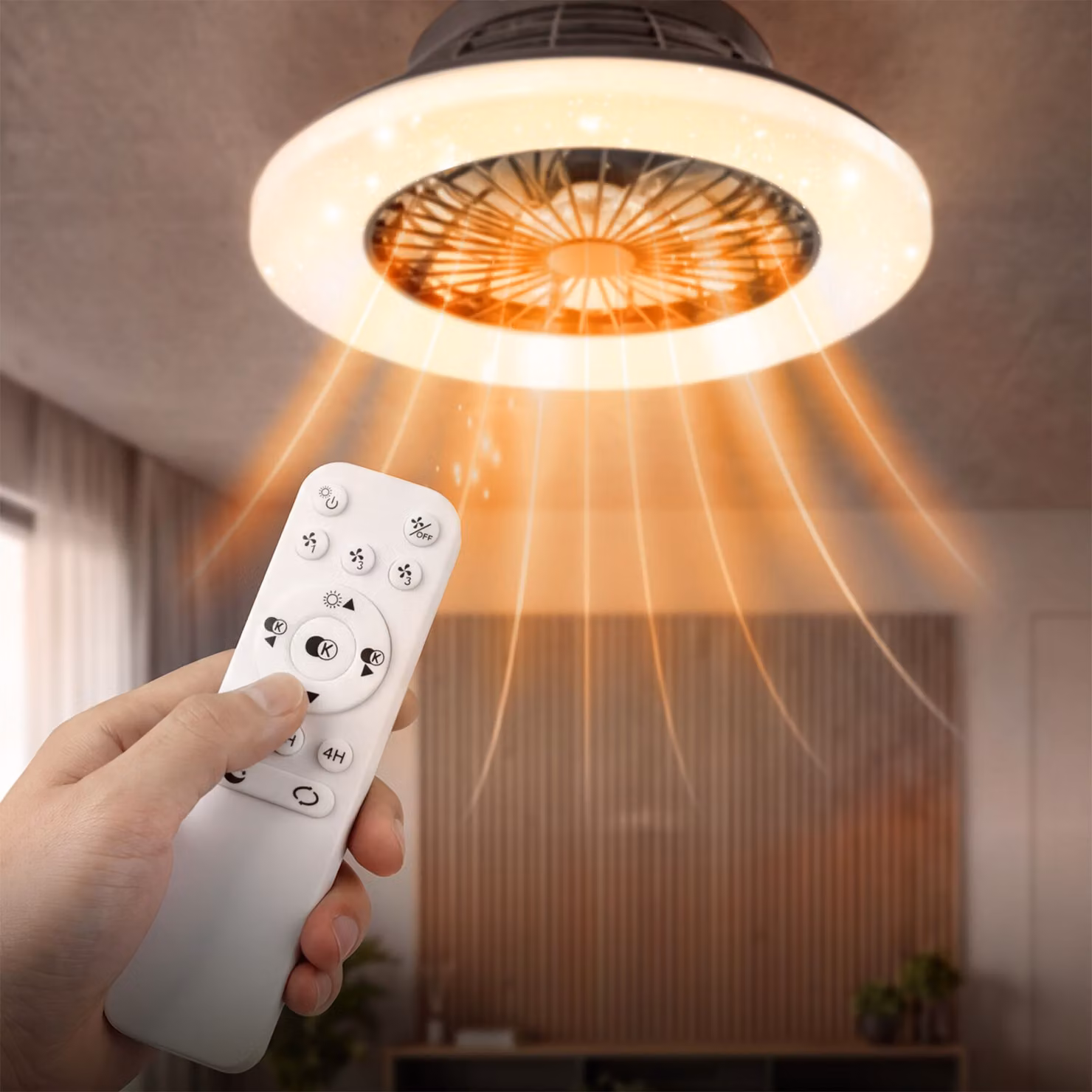 Lampada da soffitto con ventilatore Storm tectake, LED dimmerabile con telecomando e funzione luce notturna, nero – 3