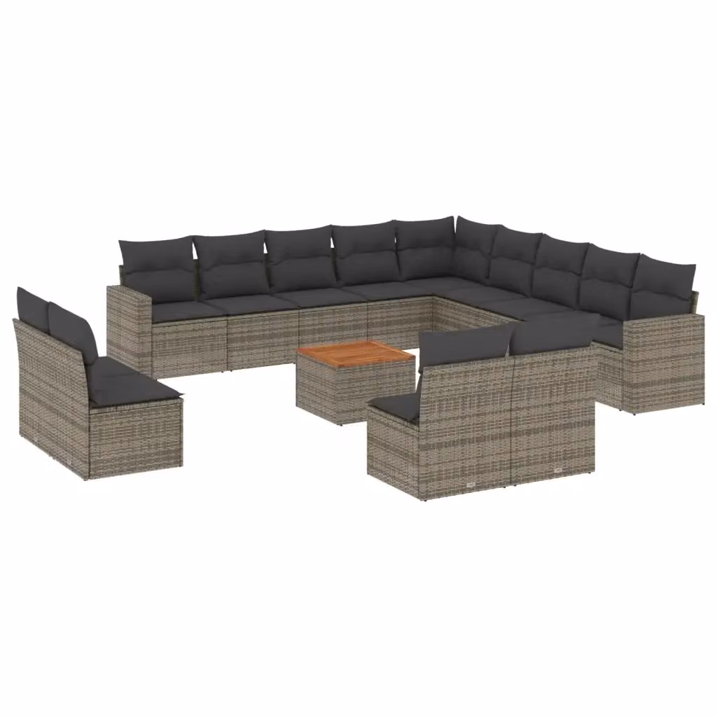 Set di Divani da Giardino vidaXL in Polyrattan Grigio con Cuscini e Tavolino da Esterno – 2