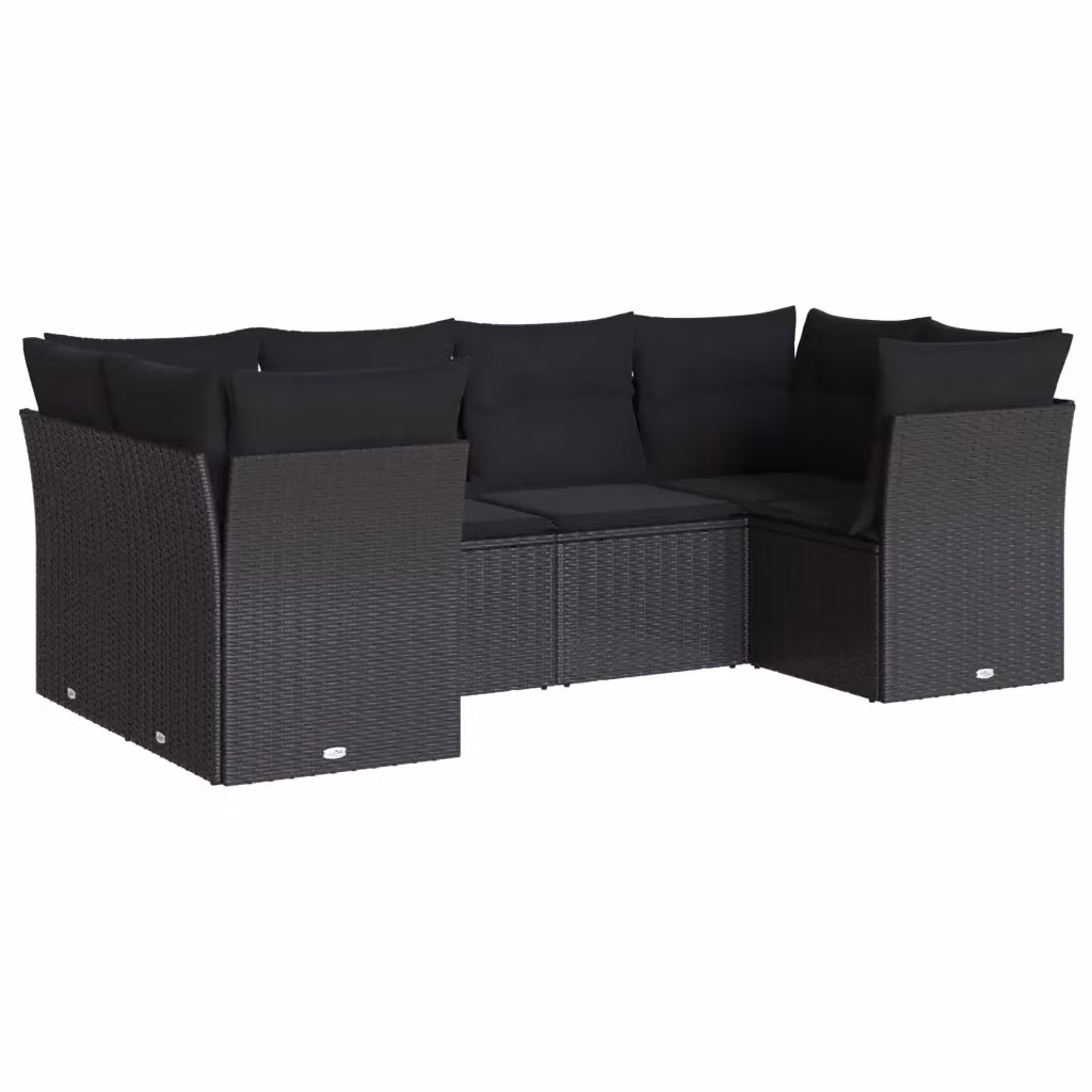 Set Divano da Giardino vidaXL 6 pz a L con Cuscini Nero in Polyrattan e Metallo – 2