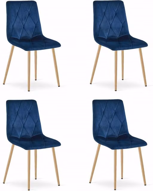 Set di 4 sedie Valora TYRA in velluto blu navy con gambe in legno e metallo – 1