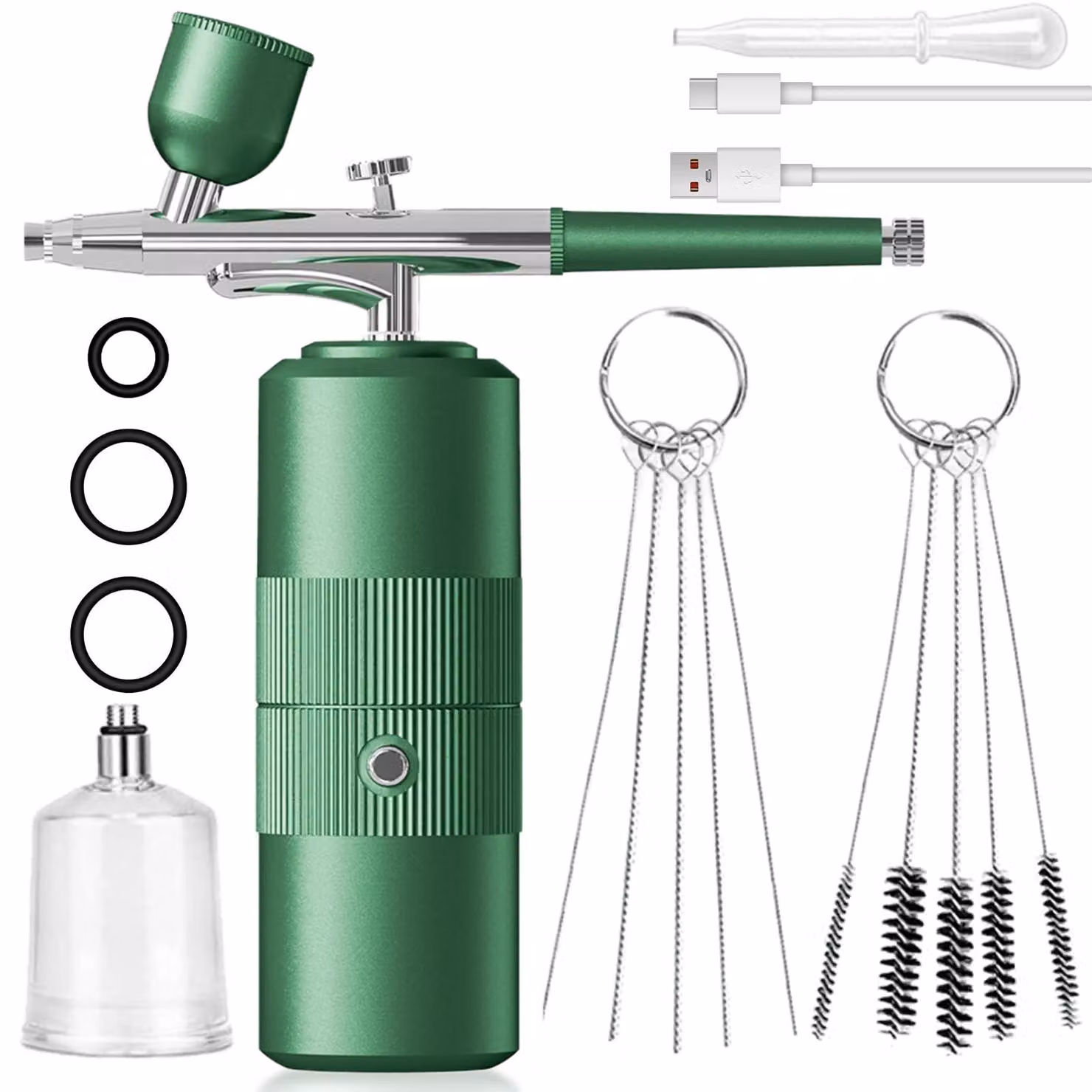 Kit per aerografo con compressore, ugello da 0,3 mm, ricaricabile tramite USB, portatile