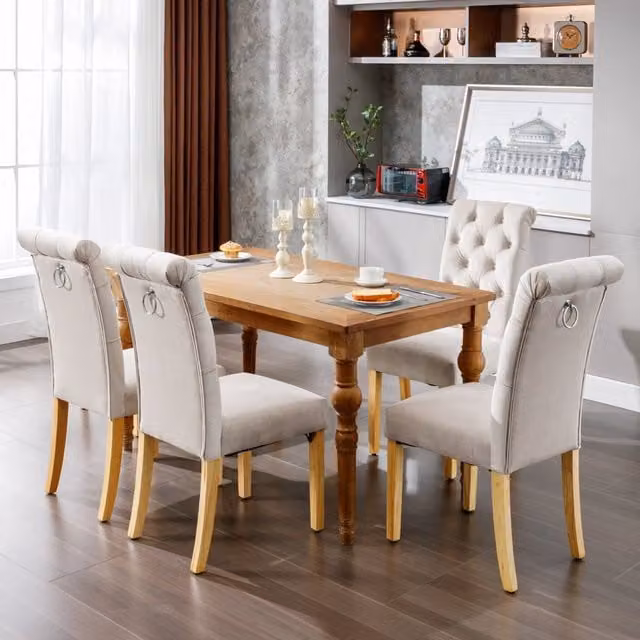 Set di 4 sedie da pranzo moderne REDOM in velluto beige con gambe in quercia e metallo