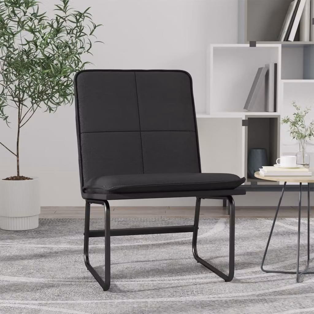 Sedia Lounge vidaXL in similpelle nera con struttura in metallo L: 54 cm, P: 75 cm, H: 76 cm