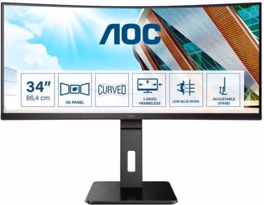 Monitor PC AOC P2 Series CU34P2A da 34 pollici, Pannello VA, Risoluzione UWQHD 3440 x 1440, 100Hz, Nero