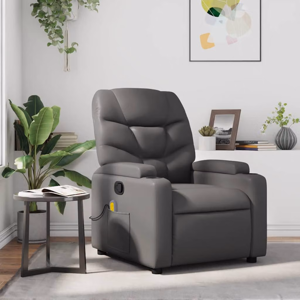 vidaXL Poltrona Relax Reclinabile Moderna in Similpelle Grigia con Braccioli