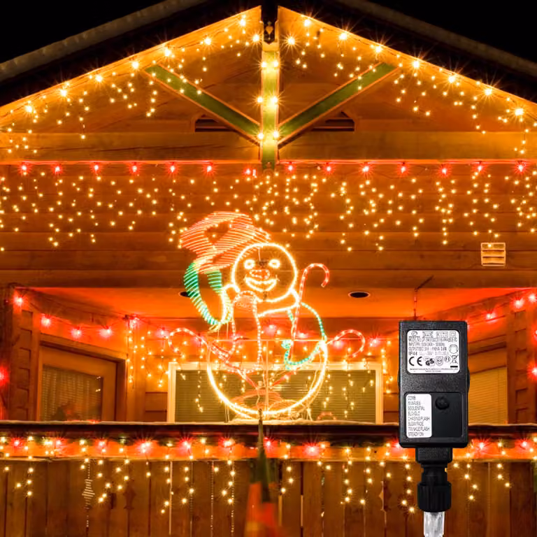 Catene luminose Ikodm con 600 LED effetto "pioggia di ghiaccio", luce bianco caldo, larghezza 15 metri, grado di protezione IP44, 8 modalità di illuminazione, funzione di memorizzazione, ideale per decorazioni natalizie da esterno
