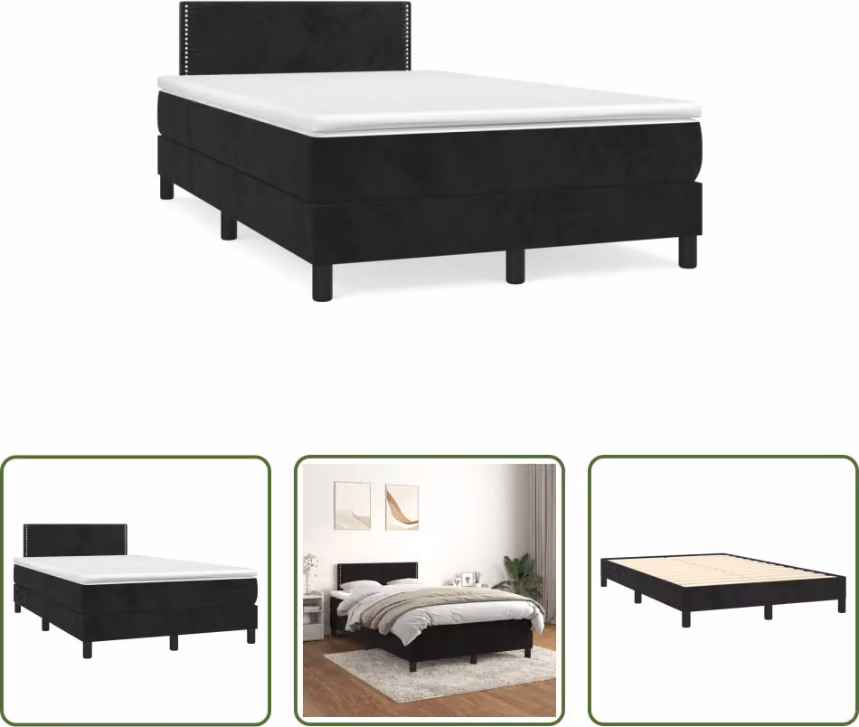 The Living Store Letto a molle con materasso nero 120x190 cm in velluto