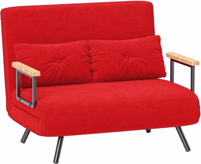 Divano Letto in Tessuto Effetto Velluto con Schienale Regolabile e 2 Cuscini, 102x73x81 cm, Rosso