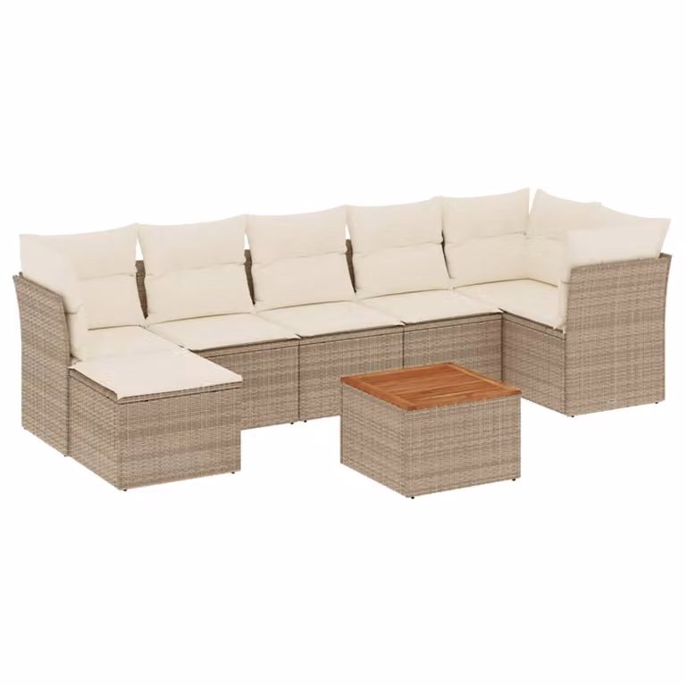 Set Divano da Giardino 8 pz con Cuscini Beige in Polyrattan