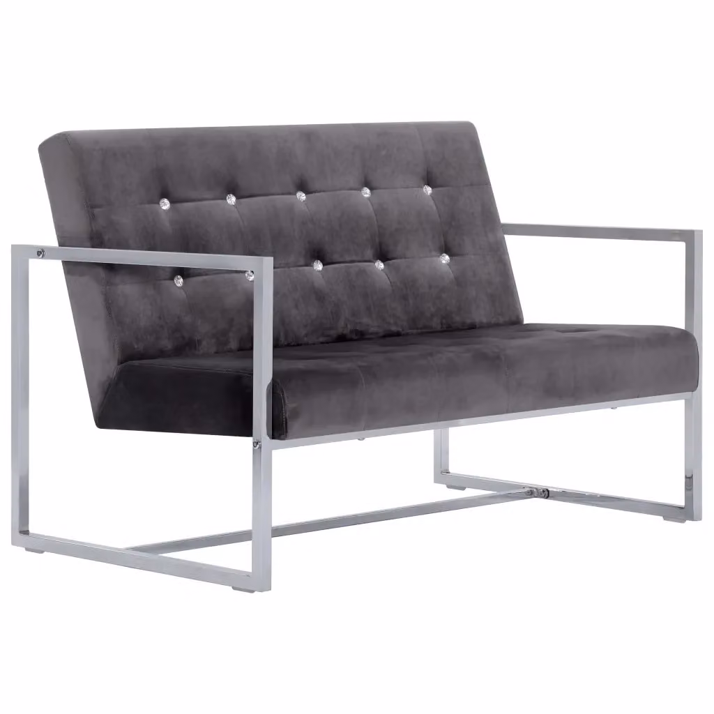 vidaXL Divano a 2 Posti Moderno in Velluto Grigio con Struttura in Legno Solido – 2