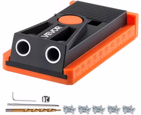 VEVOR Kit Maschera per Fori Ciechi Regolabile da 12,7 a 38,1 mm, Sistema di Fori Tascabili Mini con Trapano a Gradini, Chiave Esagonale, Anello di Arresto, Punta Quadrata e Viti, Nero