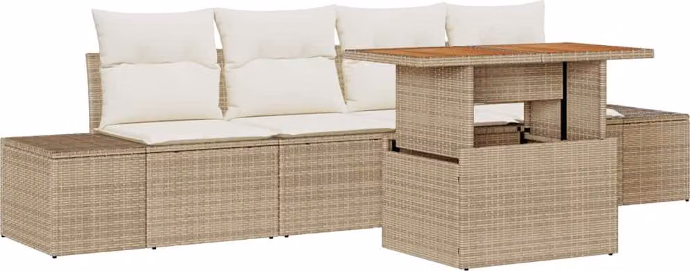 Set da Pranzo per Giardino con cuscino 5 pcs Beige e Crema