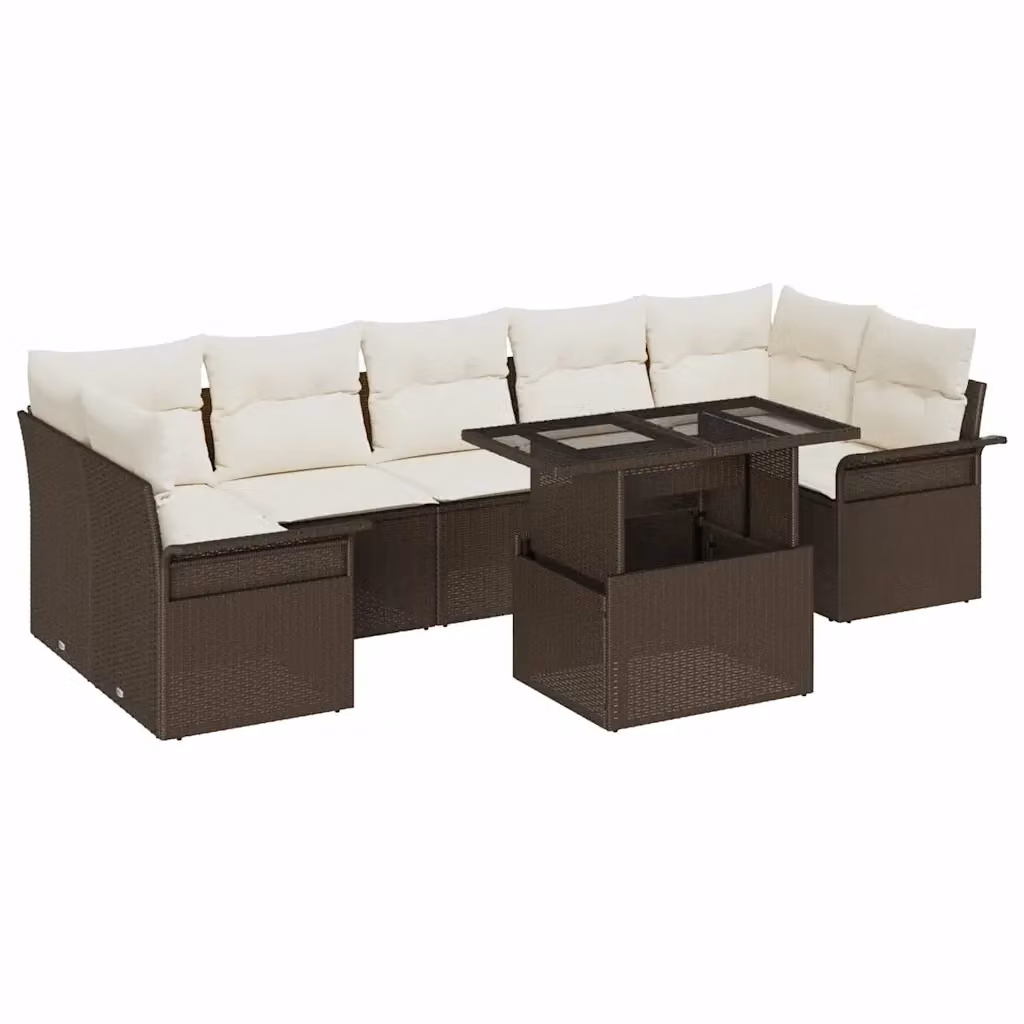 Set Divano da Giardino a L vidaXL 8 Pezzi Marrone con Cuscini e Tavolino da Esterno in Rattan e Acciaio – 2