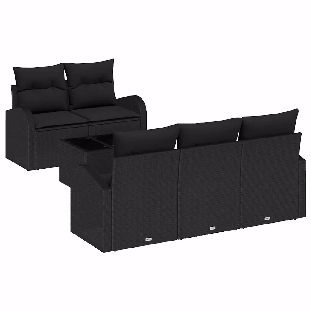 Set Divano da Giardino vidaXL 6 Pezzi Nero con Cuscini e Tavolino in Polyrattan e Acciaio – 2