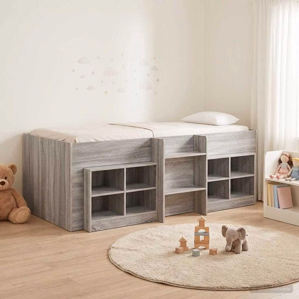 Maison Exclusive - Struttura letto a soppalco con armadio, 3 pezzi, grigio Sonoma, realizzata in legno laminato