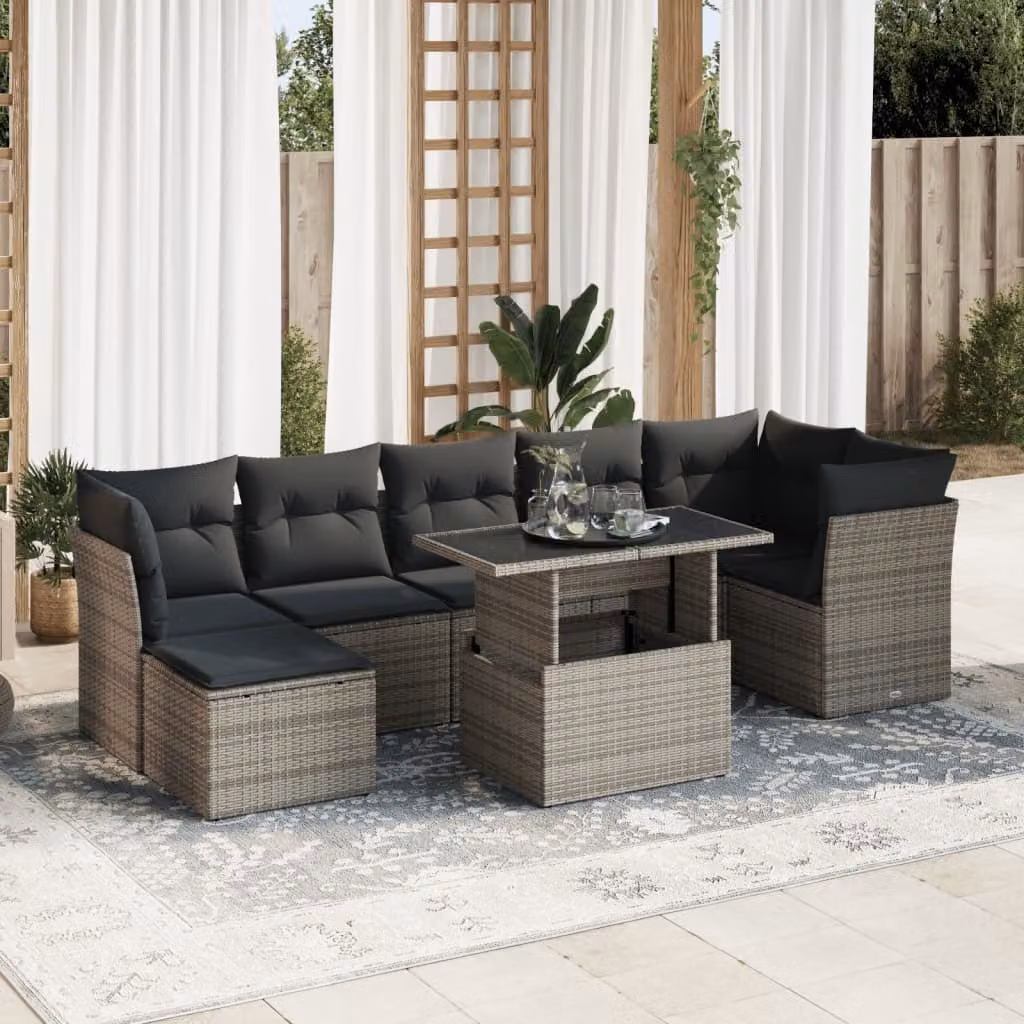 Maison Exclusive - Set da giardino 8 pezzi con cuscini grigio in polyrattan