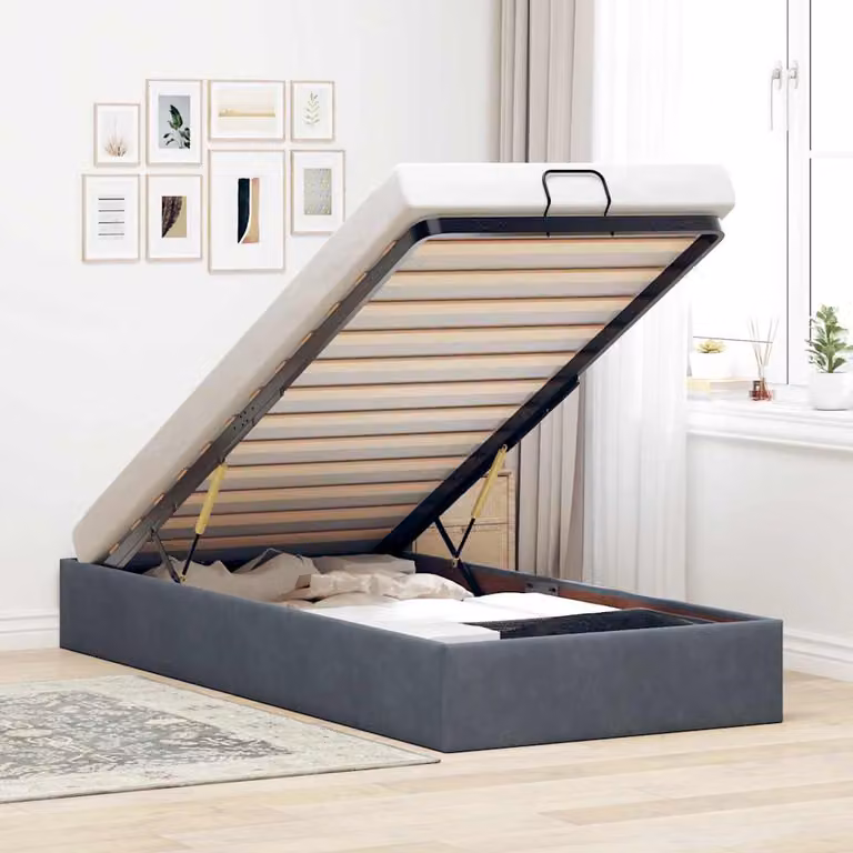 vidaXL Struttura Letto con Contenitore Lift-Up in Velluto Grigio L/P/H: 203 x 100 x 140 cm