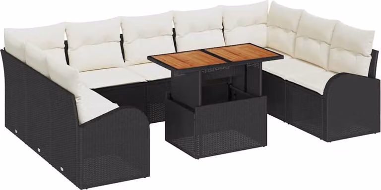 Set Divano da Giardino 10 pcs Nero Poly Rattan