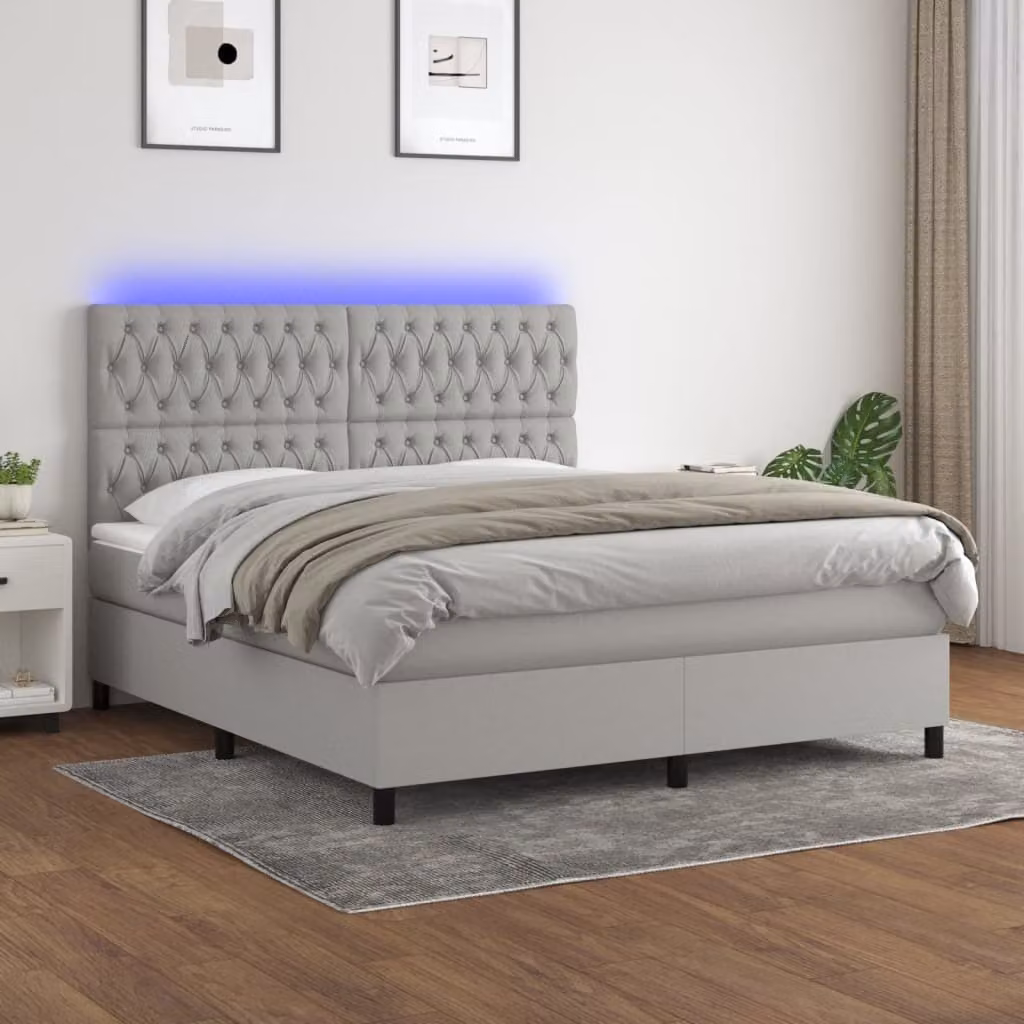 Maison Exclusive - Letto a Molle Materasso e LED Grigio Chiaro 180x200 cm Tessuto