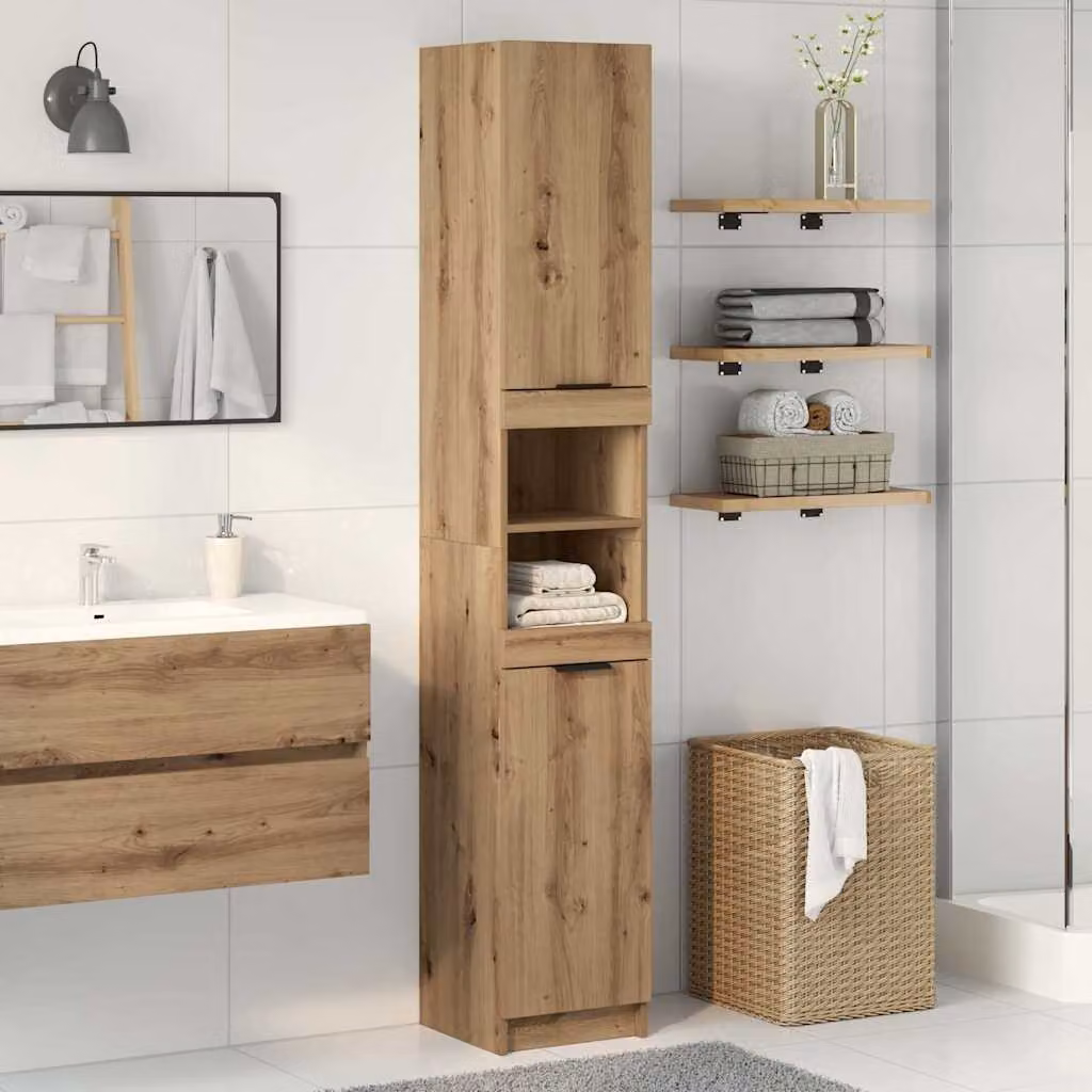 Armadietto da Bagno Moderno vidaXL in MDF Marrone con Ante a Battente e Ripiani Interni, L/P/H: 32 x 34 x 188,5 cm