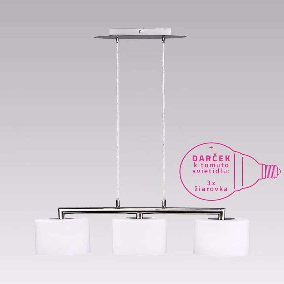 Lampada a sospensione MONZA 3xE14/40W, nichel satinato-cromo opalino L: 760, H: 1000, dimmerabile