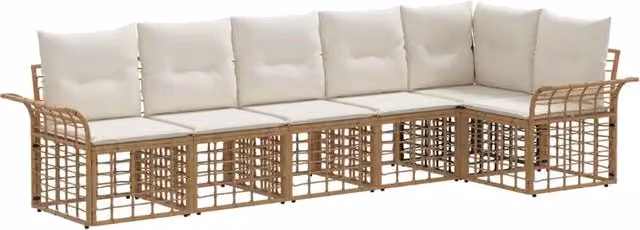 Set di divani da esterno 6 pz | Set Salotto da Giardino Naturale e Bianco Crema