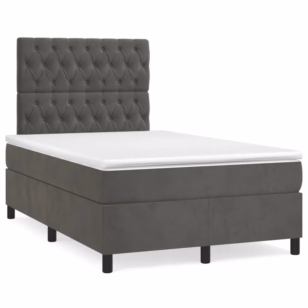 Letto Ibrido con Giroletto a Molle e Materasso vidaXL in Velluto Grigio e Bianco L/P/H: 200 x 120 x 40 cm – 2