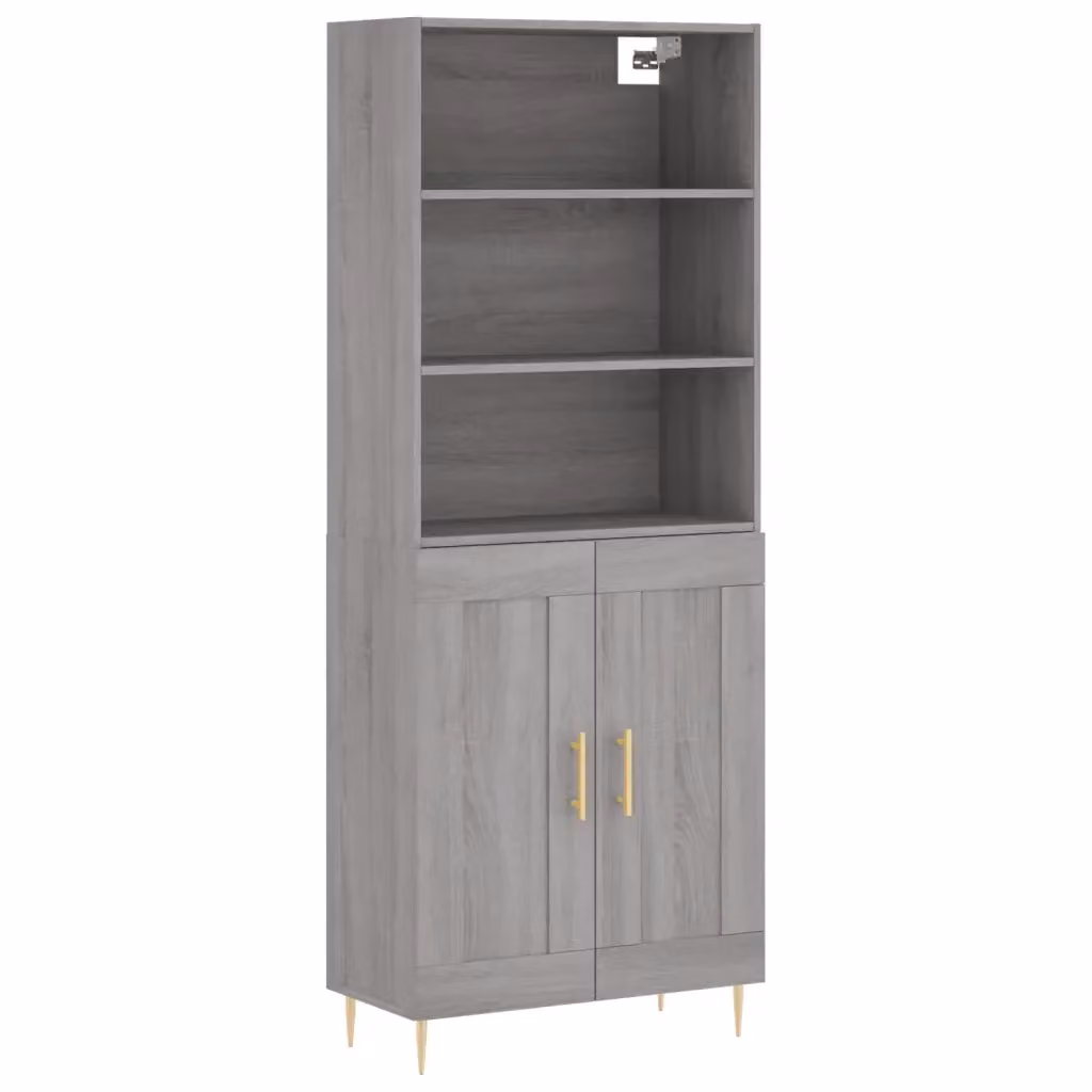Credenza moderna vidaXL in legno e metallo, Grigio, L: 69,5 cm, P: 34 cm, H: 180 cm – 2