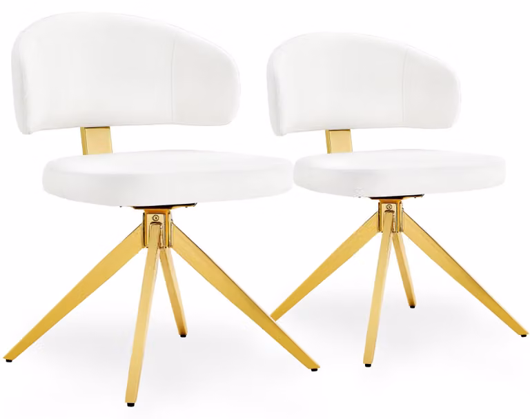 Set di 2 poltrone da pranzo in ecopelle, girevoli, con schienale curvo, colore bianco/oro