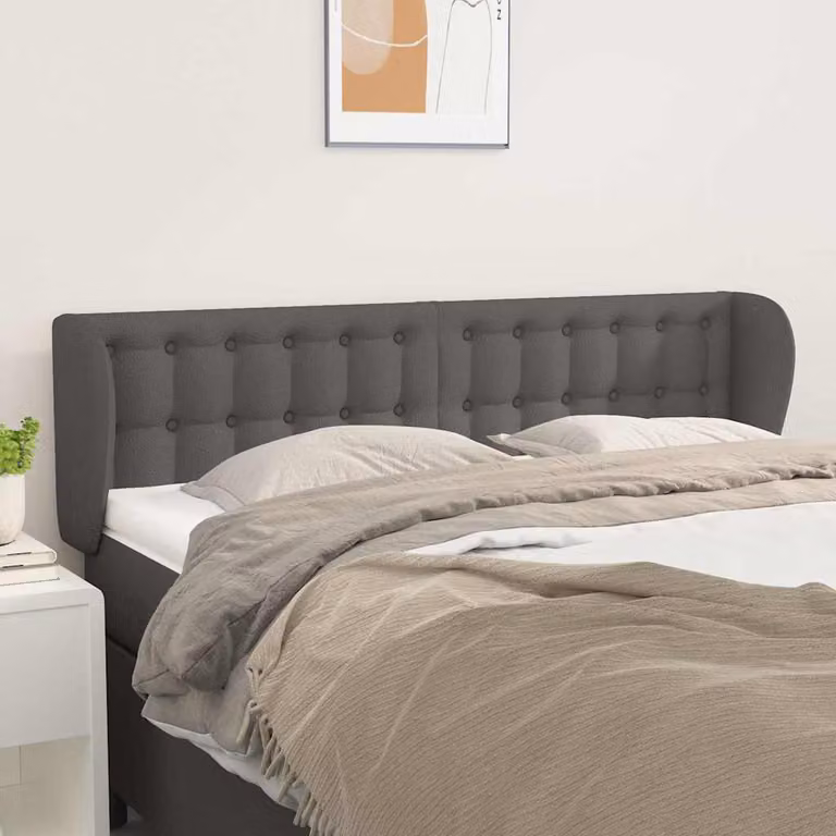 Testiera per letto imbottita vidaXL in similpelle grigia, L: 147 cm, P: 23 cm, H: 78-88 cm
