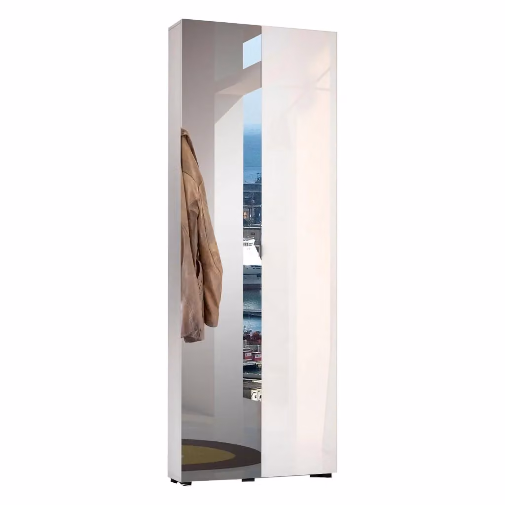 Armadio multiuso a muro Crisocolla DMORA con 2 ante con specchio e chiusura soft-close, Bianco lucido, L: 70 cm, P: 19 cm, H: 200 cm – 2