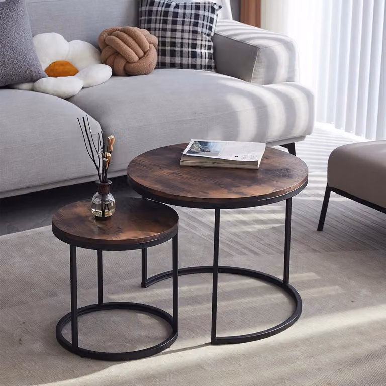 Tavolino in stile nordico - Set rotondo da 2 pezzi - Tavolini componibili - Soggiorno e tavolini - Design moderno e minimalista - Marrone