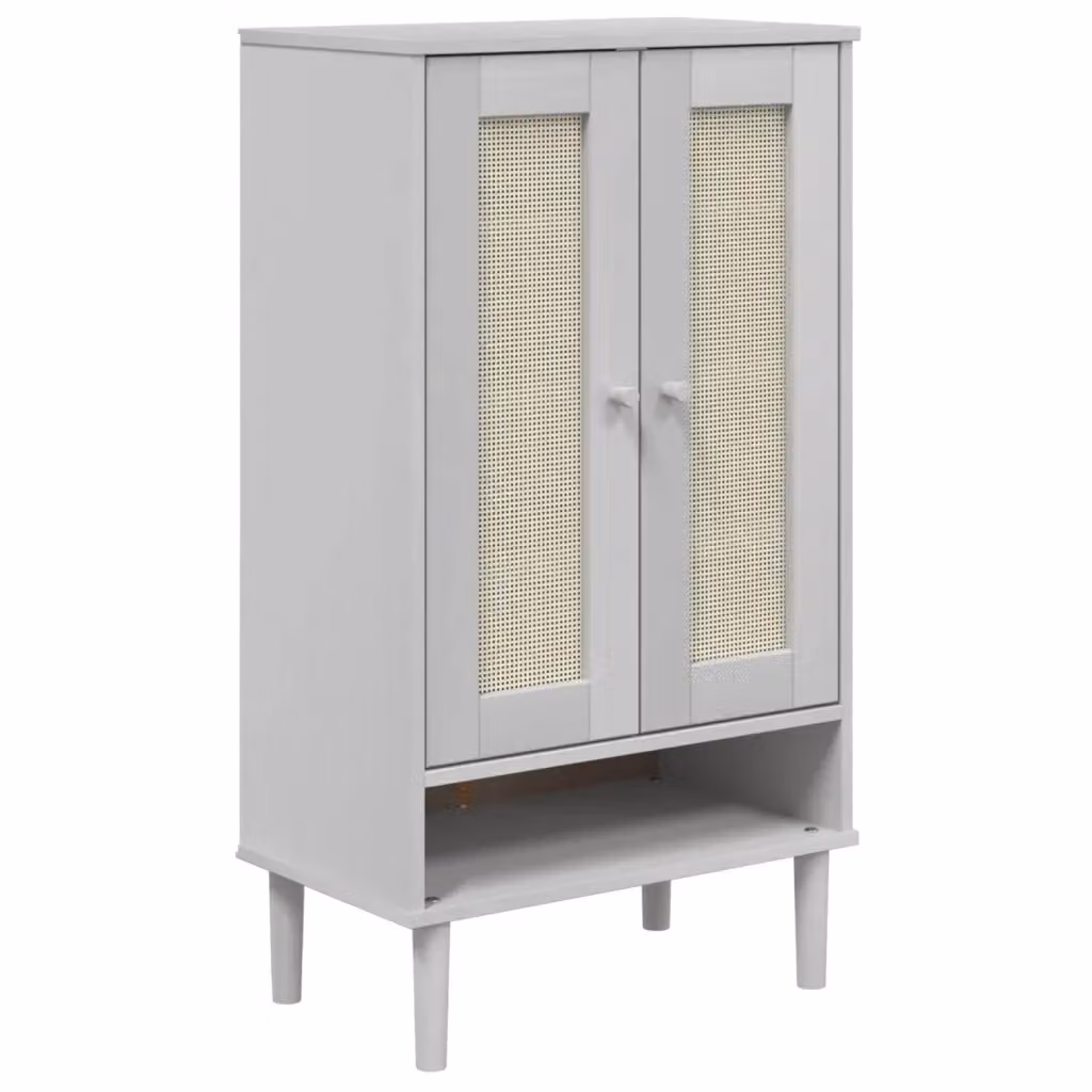 Scarpiera vidaXL in stile Boho con ante in rattan e legno di pino, colore bianco, L: 59,5 cm, P: 35 cm, H: 107 cm – 2