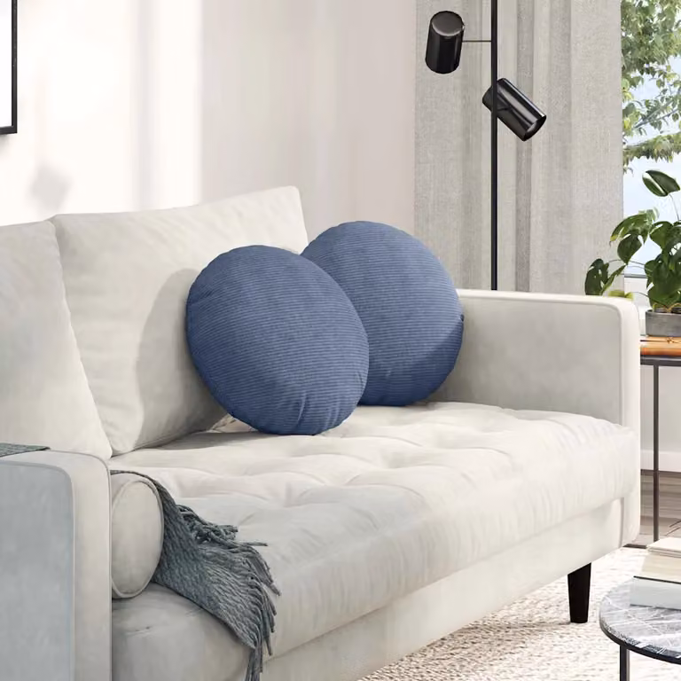 Set di 2 cuscini per seduta rotondi vidaXL in tessuto a coste blu, Ø 40 cm