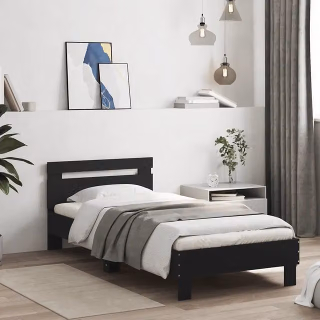 Letto con testiera in legno multistrato nero L/P/H: 90 x 200 cm – 1