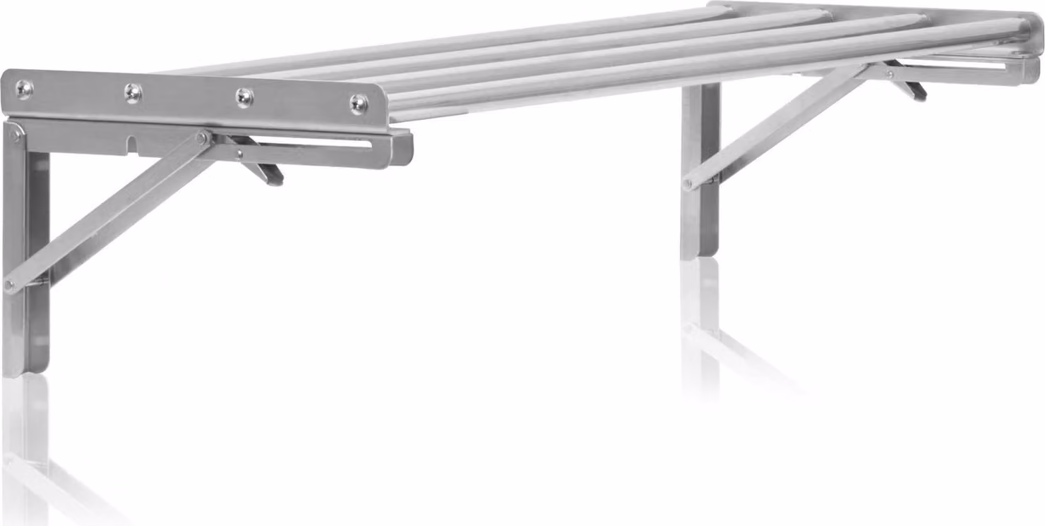 Mahlzeit Scaffale da parete in acciaio inox con design a barre, 100 x 30 cm, scaffale da cucina, pieghevole, argento, montaggio a parete