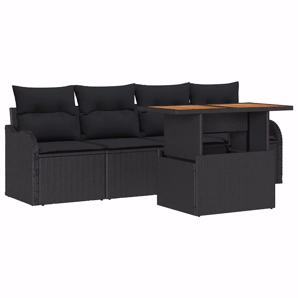 Set Divano da Giardino vidaXL in Polyrattan Nero con Cuscini per Esterno 5 Pezzi – 2