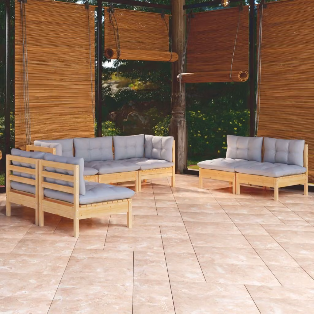 Maison Exclusive - Set Divani da Giardino 7 pz con Cuscini Grigi Massello di Pino