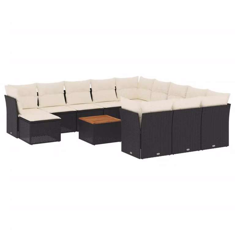 Set Divani da Giardino 13pz con Cuscini Nero in Polyrattan